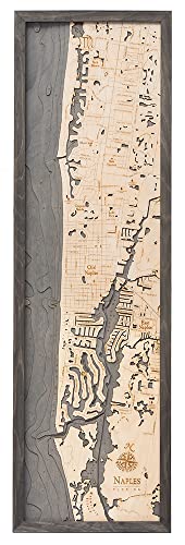 Naples, Florida 3-D Nautical Wood Chart, Grey Frame, 13.5