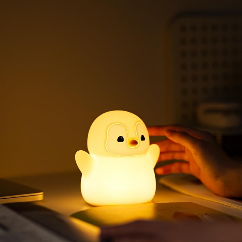 Miniatura 9 de ATSUI Luz nocturna de pingüino feliz, lámpara LED blanda de animales, silicona de grado alimenticio, 2 niveles regulables, luz nocturna de guardería