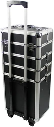 Miniatura 2 de MOSLOM Caja de tren de maquillaje rodante 4-en-1, caja de maquillaje de aluminio organizador de viaje Negro, Negro -, Moda
