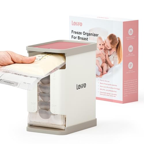 Image of Freeze Organizer for Breast Milk Storage Bags, Container Storing First-in First-Out System with Tray for Freezing Breastmilk to Feed Baby (Pink)