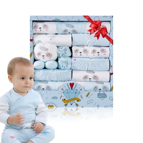 Newborn Baby Gift Set Premium Cotton Baby Clothes Newborn Layette Gift Set with Buttons for Baby Boys & Girls 100% Pure Cotton with No Fluorescent Agents(18PCS) (Bear)