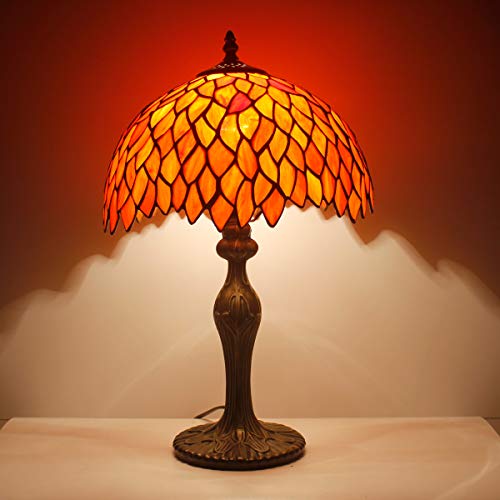 Image of WERFACTORY Tiffany Lamp Bedside Stained Glass Table Lamp 18 Inch Tall