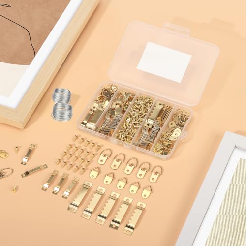 Image of 251Pcs Picture Hanging Kit, Include 50 Sawtooth Picture Hangers, 50 D Rings, 150 Screws and 3.6m Wire Ropes, Heavy Duty Picture Frame Hanging Hardware for Wall Artworks Frame Canvas Mounting