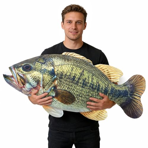 Threehoney 32' Largemouth Bass Fish Stuffed Plush Fish Pillow Animal 3D Giant Soft Bass Funny Pillow for Home Decoration Valentine's Day Gift