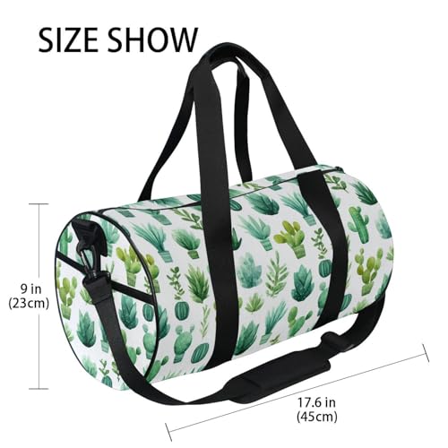 Cactus Succulent Sports Duffel Bag Durable Full Print Barrel Gym Bag with Multiple Pockets, Adjustable Shoulder Strap Ideal for Sports Gym Training Travel and Outdoor Use4