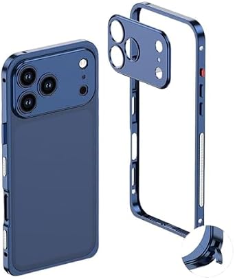 Ultra-Thin Metal Frame Heat Dissipation Case with Lens Protector, Detachable Metal Lens Cover Minimalist Case for iPhone 17/16/15/14 Pro Max Dark Blue,17Pro
