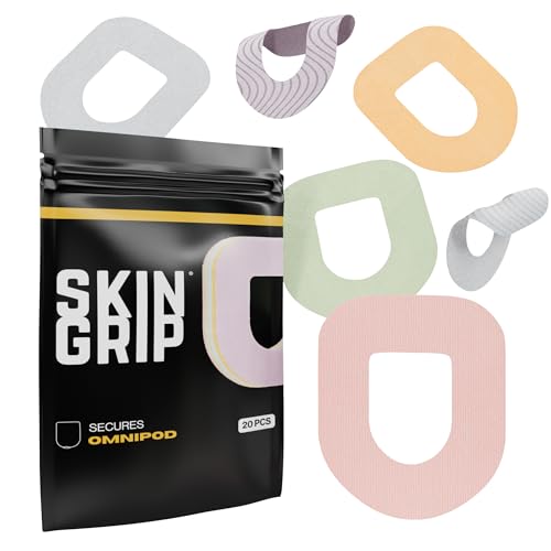 Skin Grip Adhesive Patches for Insulet Omnipod (20-Pack), Waterproof & Sweatproof for 10-14 Days, Pre-Cut Adhesive Tape, Insulin Pump Protection (Pastel Pack)