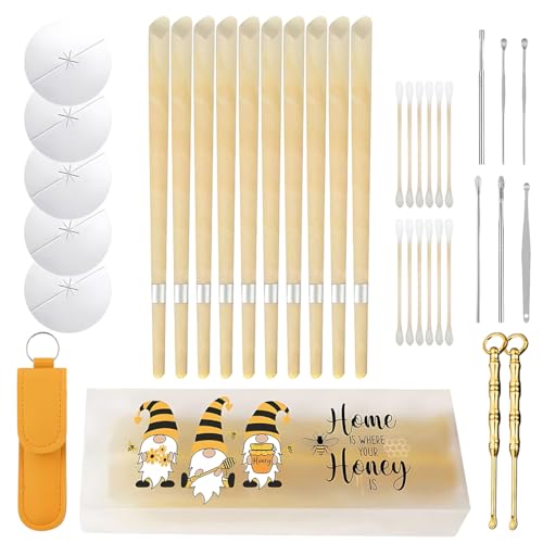 XPEX 1 Pieza Set de Naturales Conos Cera Oidos,Velas para limpiar los Oidos,Para la limpieza de los Oídos,Con 5 Discos Protectores y 12 Bastoncillos de Algodón