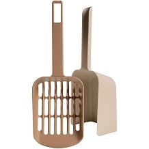 C1-4 Tofu cat Litter Scoop with Base Kitten Pooper Scooper Long Handle Large Sieve cat Poop Scoop cat Litter Box Scoop Set Brown
