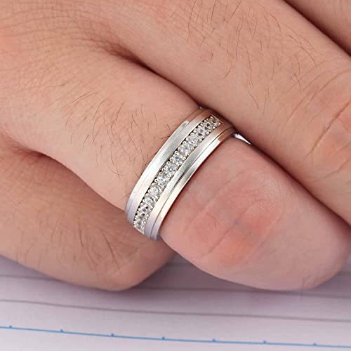 Mens White Gold Wedding Ring Band 925 Sterling Silver With 13 Round Cut Cubic Zirconia Engagement Ring For Him Size 7-144