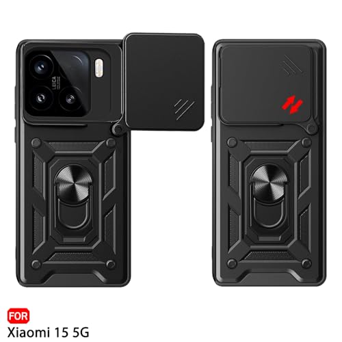 Image of TheGiftKart Tough Armor Bumper Back Cover Case for Xiaomi 15 5G | Kickstand & Ring Holder | 360 Degree Protection Back Cover Case for Xiaomi 15 5G (PC & TPU, Rotating Camera Cover, Black)
