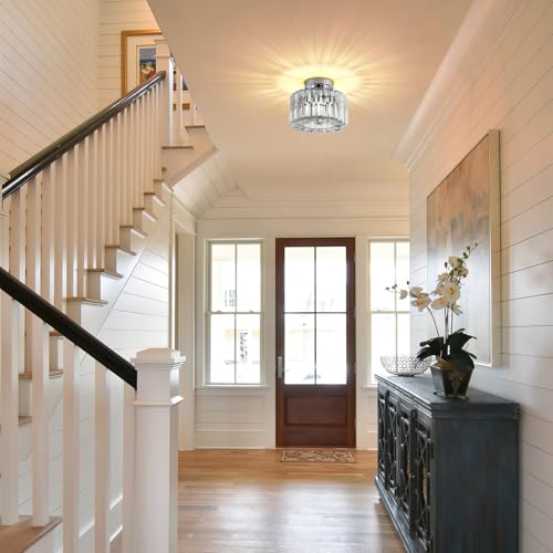 Image of FRIDEKO HOME Crystal Ceiling Light - Small Crystal Chandelier Semi Flush Mount Ceiling Light Fixture Modern Lights for Hallway Bathroom Kitchen Entryway (9.05 Inch, Bulb not Included)