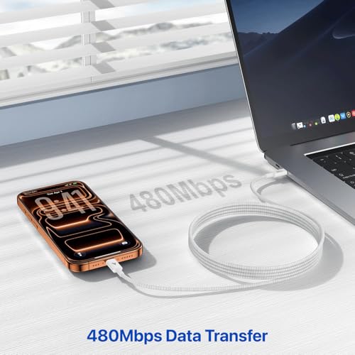 Image of DR VAKU 100w PD Braided Type C To Type C Cable 2M Fast Charging High Speed Data Transfer for iPhone, MacBook, Monitor, Laptop, iPad, Tablets, Samsung, Hp, Dell, Microsoft,Lenovo Type C Devices-White
