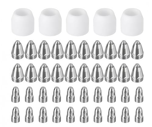 PLASMARGON Lot de 45 accessoires de découpe plasma P80, pièces d'usure, buses plasma + électrodes + capuchons en céramique pour allumage pilote P80