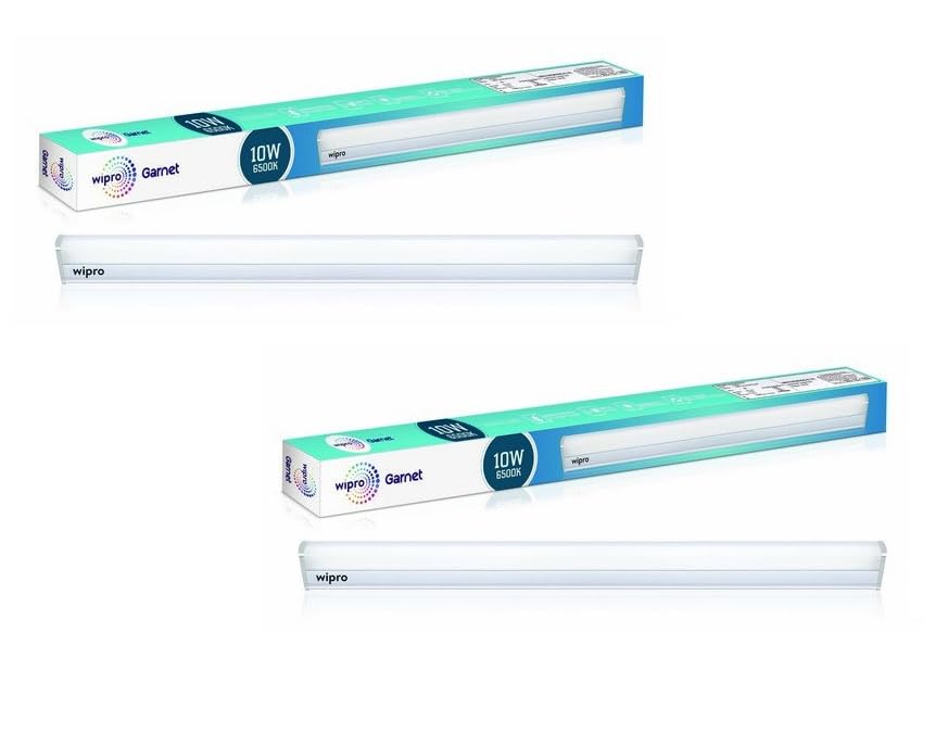 Wipro Garnet 10W LED Batten for Living Room & Bedroom | 2 Ft |Cool Day White (6500K) | Bright & Energy Efficient Tubelight for Home & Office | Tubelight for Store Room, Kitchen | Pack of 2