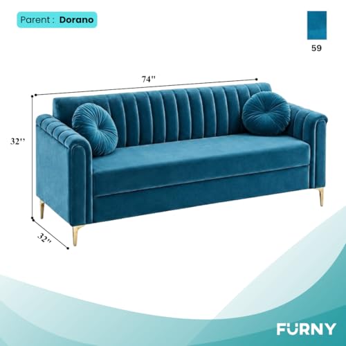 Image of FURNY Dorino 3 Seater Fabric Sofa Set (Aqua Blue) Premium Velvet Finish Durable & Comfortable Ideal for Living Room