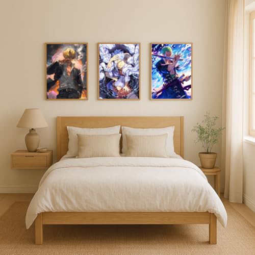 Image of (Aniculture) One Piece Anime Posters, Pack of 3, A4 Size (21x30cm), 300 GSM, Adhesive Back, Wrinkle-Free, Luffy, Zoro, Sanji