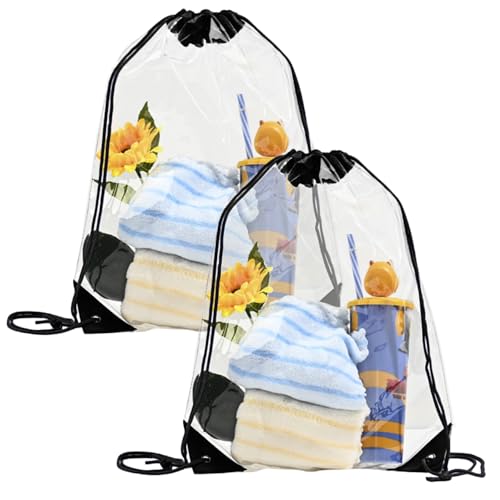 liuchanghe Lot de 2 Sacs Transparents, Sac à Dos Transparent avec Cordon de Serrage, pour Le Sac à Dos Scolaire, la Gym, Les Voyages, la Plage, la Natation