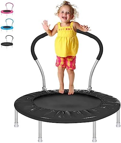 Lyromix 36Inch Kids Trampoline for Toddlers with Handle, Indoor Mini Trampoline for Kids, Small Rebounder Trampoline, Adult Fitness Trampoline for Indoor and Outdoor Use, Dark Black