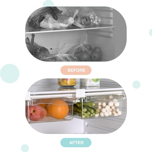 Image of oddpod Pack of 2 - Clear Refrigerator drawer organizer /Removable Fridge organizer bins, shelf food storage box for Fruits, Vegetables, Meat, Fish and more.