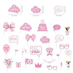 Pink Party Decorations Photo Booth Props Signs,25pcs Pink Birthday Decorations Selfie Props with Sticks for Women Coquette Birthday Decorations Supplies Decor Favors - Image 3