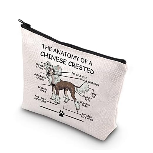 VAMSII Chinese Crested Dog Anatomy Cosmetic Bag - Travel Accessory - Waterproof & Durable - Unique Chinese Crested Dog Print - Unisex-Adult - Rectangular - 9.05" x 9.05" - 1 Count
