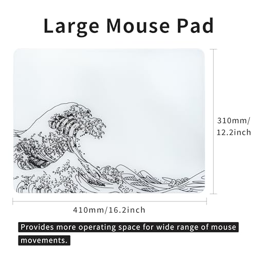 Image of XVX Glass Gaming Mouse Pad, White Kanagawa Hard Mousepads for Gaming,Professional Large Mouse Mat 16.2 inch x 12.2 inch, Special Glass Surface with Improved Precision and Speed