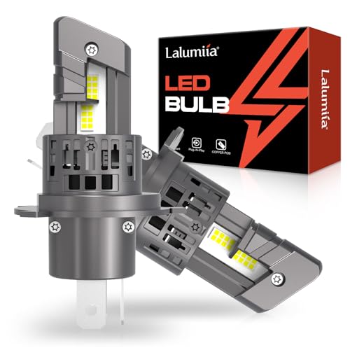 H4 LED 110W 36000LM con Ventilador Turbo, 700% Brillo 6500K Blanco, Diseño Mini 1:1 Inalámbrico y Sin Polaridad, Luces Cruce y Carretera H4/HB2/9003, Plug & Play, IP68, Pack de 2