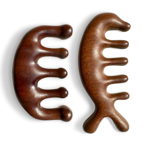 Peine de dientes anchos de madera 2 unidades con masajeador miniatura 1