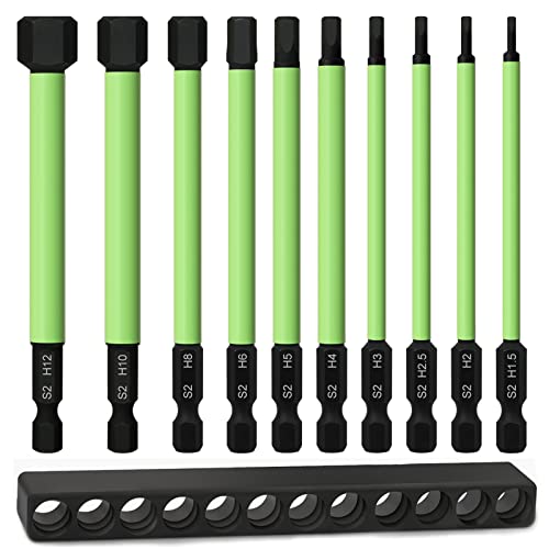 Hakkin 10 Stück Hex Sechskant Schraubendreher Bits Set Lang 100 mm 1/4 S2 Schlagschrauber Bitsatz für akkuschrauber 1,5/2/2,5/3/4/5/6/8/10/12 Magnetische Hexagon Innensechskant Inbusschlüssel