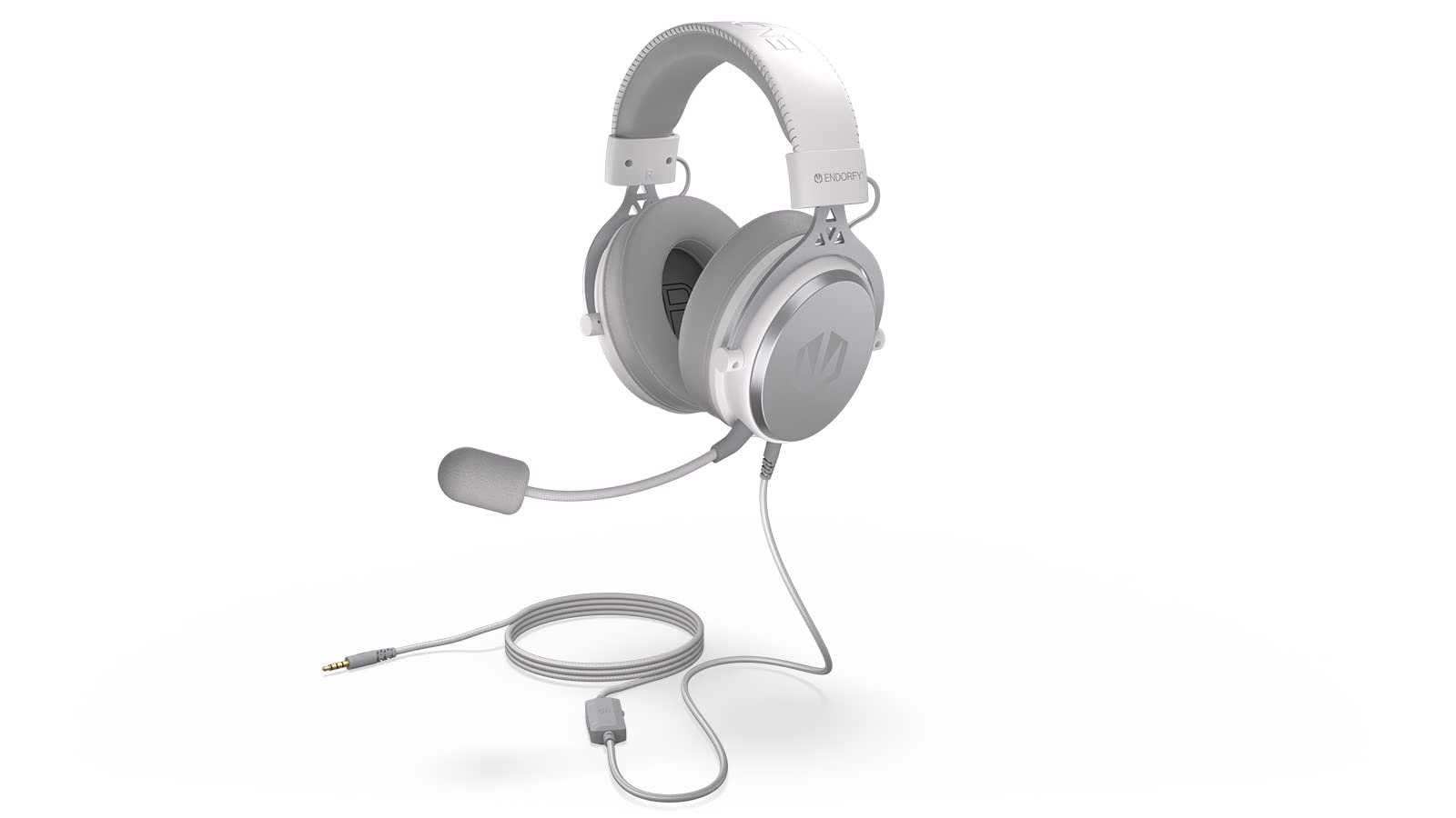 ENDORFY VIRO Plus USB Onyx White, Cuffie Over Ear, Coppia aggiuntiva di Cuscinetti in Tessuto, Microfono Staccabile, Cavo Staccabile, Scheda Audio USB 7.1, EY1A005