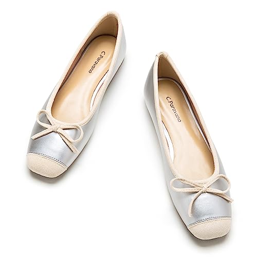 Image of C.Paravano Ballet Flats | Square Toe Shoes | Bow Slip Ons | Ballet Shoes for Women | Dressy Flats for Women