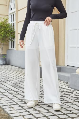 Linen Pants Summer Women Palazzo Flaer Leggings Flowy Dressy Casual with Pockets4