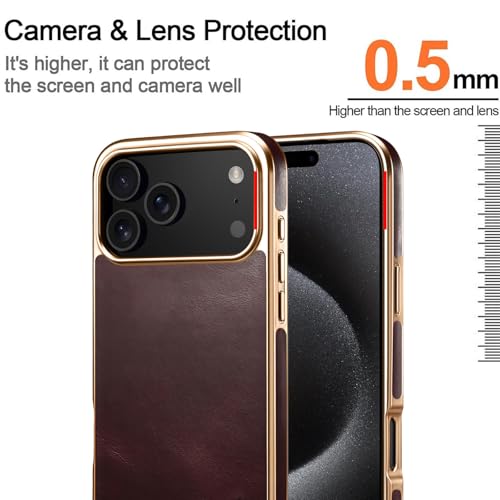 Coque iPhone 17 Pro en cuir véritable pleine fleur marron éternel