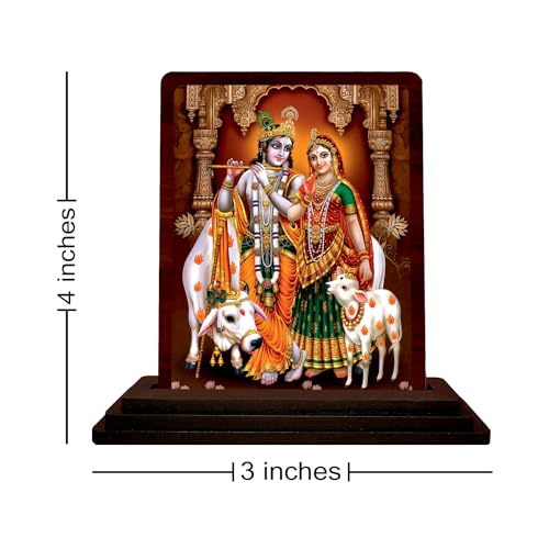 Image of Radha Krishna Wooden Idol - Glossy Finish /Size 7.5x10 cm - Showpiece for Living Room Figurine for House Warming Ceremony