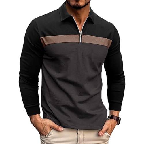 Men's Polo Shirt Casual Long Sleeve Basic Quarter Zip Polo Classic Collared Golf Shirts
