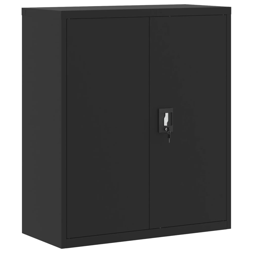 vidaXL Armario Archivador, Almacenamiento con Estantes Ajustables Cerradura, Aparador para Archivos, Mueble para Oficina Casa, Acero Negro