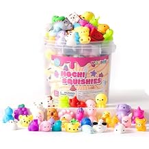 50 Pcs Mochi Squishies Toys with Plastic Tub, Kawaii Animal Stress Relief Toys, Mini Sensory Toys for Kids Party Favors, Goodie Bag Fillers, Classroom Rewards, Treasure Box Toys, Easter Egg Fillers
