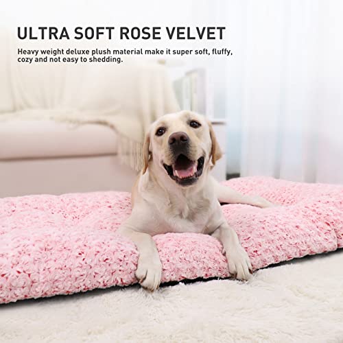 Image of KSIIA Washable Dog Bed Medium Size Dog Crate Bed Plush Pet Mat 35 inchx23 inch Pink | Deluxe Plush Comfy Kennel Pad, Anti-Slip Bottom,Deep Sleeping Mat for Medium Dogs,Machine Washable for Easy Cleaning