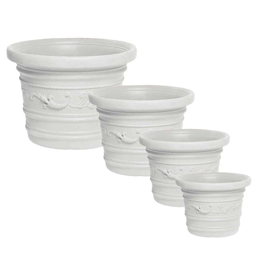 eacommerce Vaso Tondo Resina Festonato Doppio Bordo per Giardino Patio Balcone Terrazzo da Interno/Esterno Protezione UV Antiurto (Ø80x58H cm, Bianco)