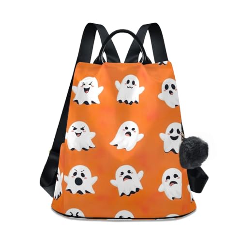Sac à dos femme pompon orange au motif fantôme rétro