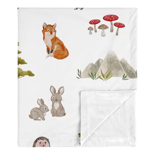 Sweet Jojo Designs Woodland Forest Animals Boy Girl Gender Neutral Unisex Soft Baby Blanket Receiving Security Stroller Swaddle Toddler Newborn Infant Kids Travel Minky Bear Fox Hedgehog Deer Green