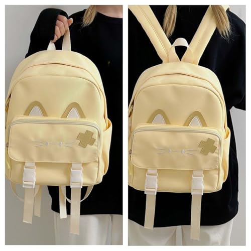 Kawaii Cat Ita Bag for Women – Lightweight Backpack with Front Pocket, Adjustable Strap for Travel & Daily Use (Yellow)2
