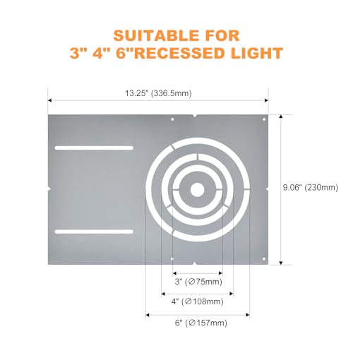 Lámpara de techo y placa de luz LED empotrada de 3-4-6 pulgadas, soporte galvanizado de 13 x 9 2