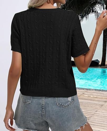 Image of MINTLIMIT Women's Short Sleeve Sweater Tops Lightweight Pullover Shirts 2025 Spring Summer Trendy Casual Blouses