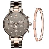 MVMT Nova Gift Set | 38MM Women's Analog Watch | Taupe Rose Gold Watch & Rose Gold Bracelet