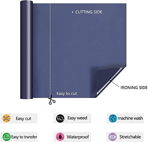 Image of HTV Iron on Vinyl 12Inch by 12ft Roll HTV Heat Transfer Vinyl for T-Shirt HTV Vinyl Rolls for All Cutter Machine - Easy to Cut & Weed for Heat Vinyl Design (Navy, 12ft)
