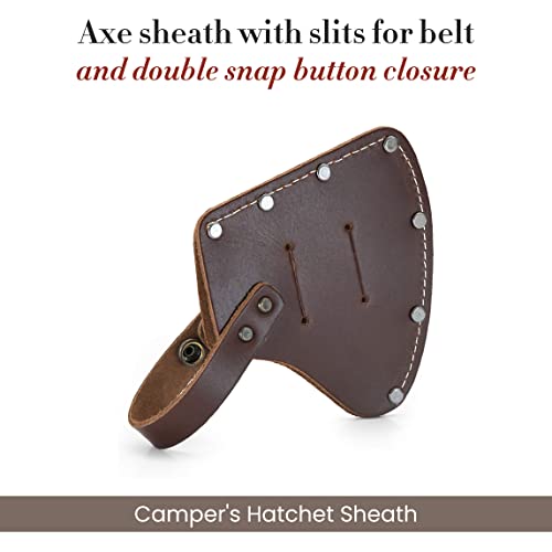 Style n Craft Camper\'s Hatchet Sheath, Full-Grain Leather Axe Sheath with Secure Covering, Dark Tan (#98025)