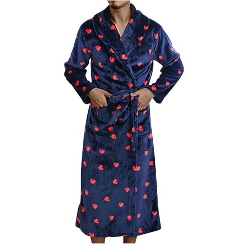 Mens Robe Plush Printed Bath Robe Soft Fleece Robes Long Shower Spa Bathrobe with Pockets Loungewear Sleepwear