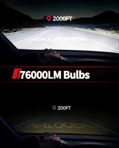 Image of Torchbeam 9007 LED Bulb, 2026 Premium 6500K White Illumination, 76000LM Brightness, 80,000Hrs Lifespan, 1000% Brighter, 2 Pack